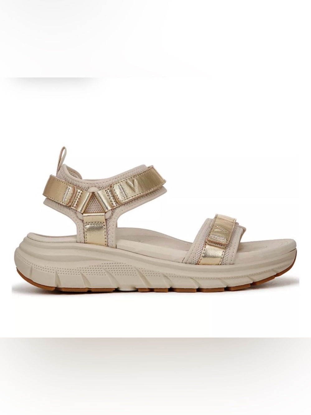 Vionic Walk Max Wanderers Gold Metallic Leather Sandals Women’s Size 9 EUC LN